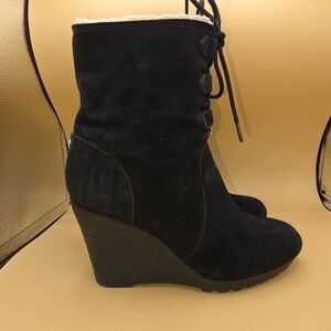 Michael Kors Rory Womens Black Suede Faux Sherpa Wedge Classic Booties Size 6 M